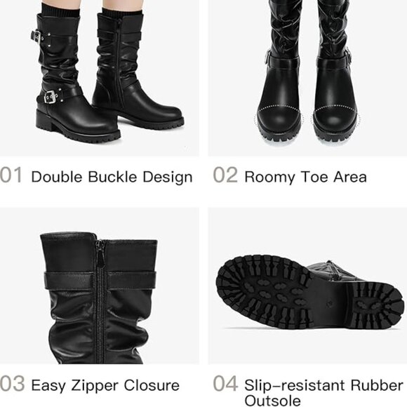 NEW! Mid Calf Boots For Women with a Wide Toe Box Motorcycle Biker Riding Boots - Picture 5 of 5